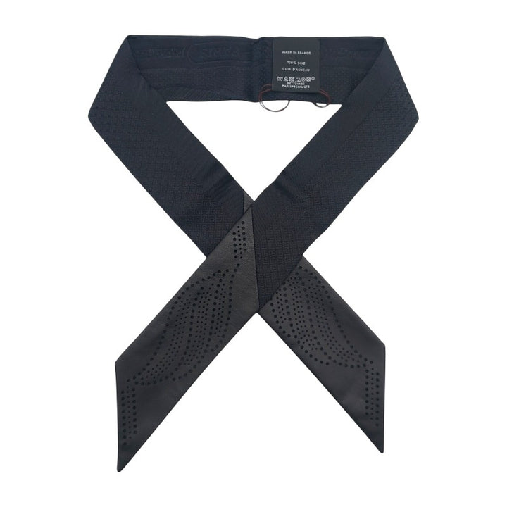 エルメス ツイリー Quadrige pointes cuir ブラック シルク/レザー
