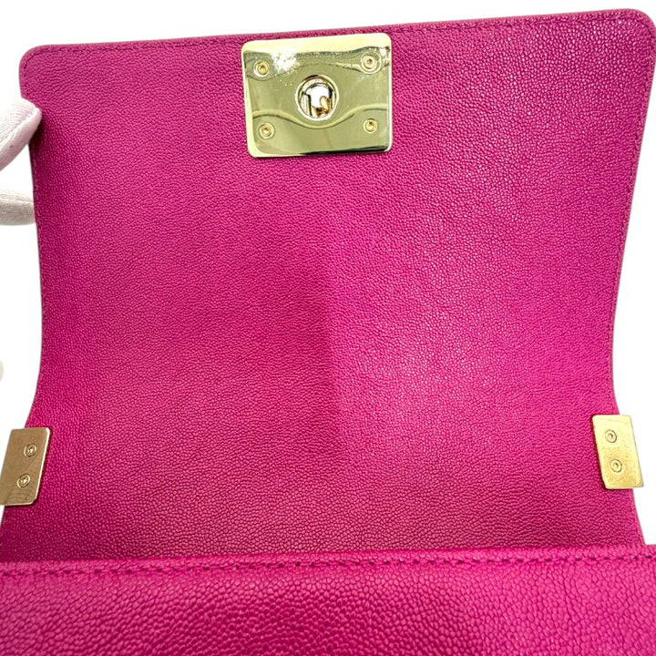 シャネル ボーイシャネル20 チェーンショルダー キャビア ピンク シャンパン金具 A67085