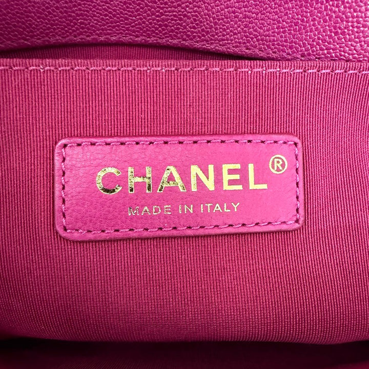 シャネル ボーイシャネル20 チェーンショルダー キャビア ピンク シャンパン金具 A67085