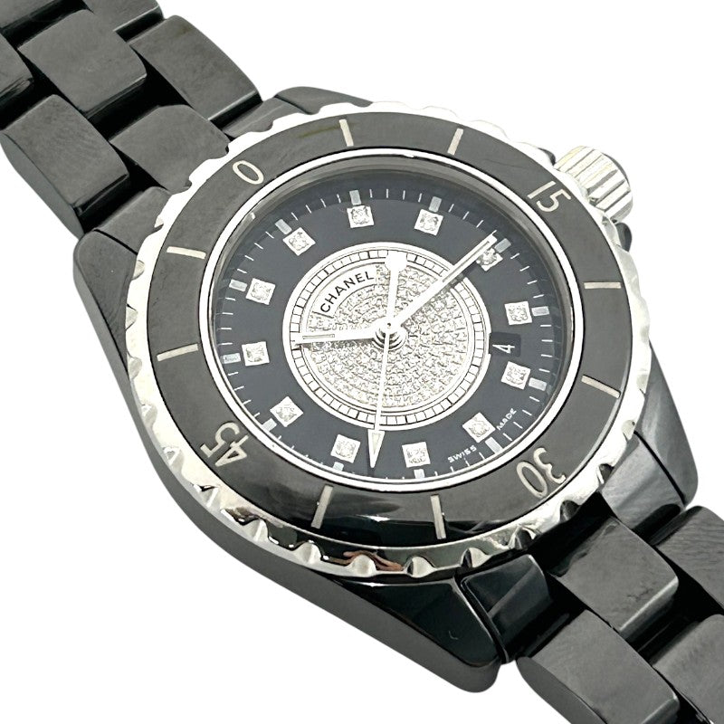 シャネル J12 33mm レディース センターパヴェダイヤ/12Pダイヤ ブラック クォーツ H2122