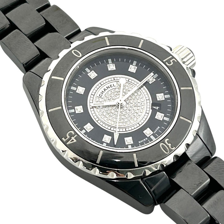 シャネル J12 33mm レディース センターパヴェダイヤ/12Pダイヤ ブラック クォーツ H2122