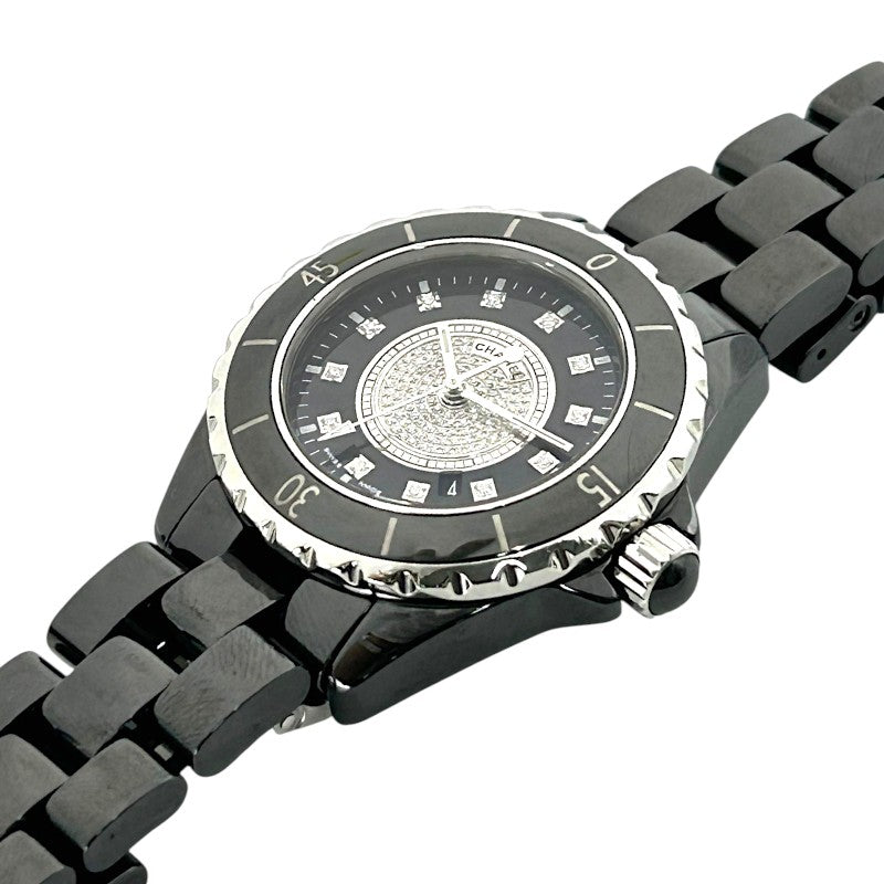 シャネル J12 33mm レディース センターパヴェダイヤ/12Pダイヤ ブラック クォーツ H2122