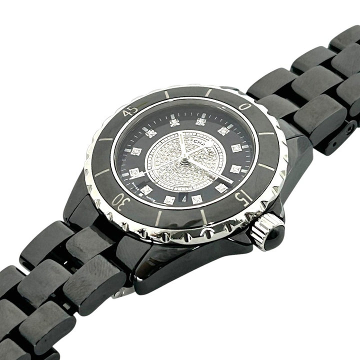 シャネル J12 33mm レディース センターパヴェダイヤ/12Pダイヤ ブラック クォーツ H2122