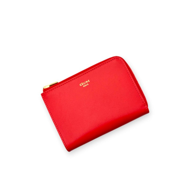 セリーヌ ハーフジップ長財布 コインケース付き レザー レッド 103043