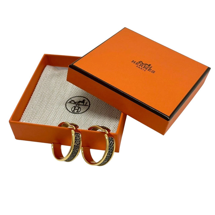 HERMES / エルメス　オランプ ピアス リザード オンブル G金具