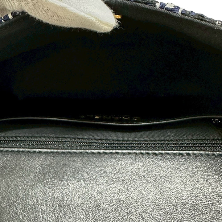 CHANEL / シャネル　マトラッセ ツイード チェーンバッグ G金具 ブラック×ネイビー