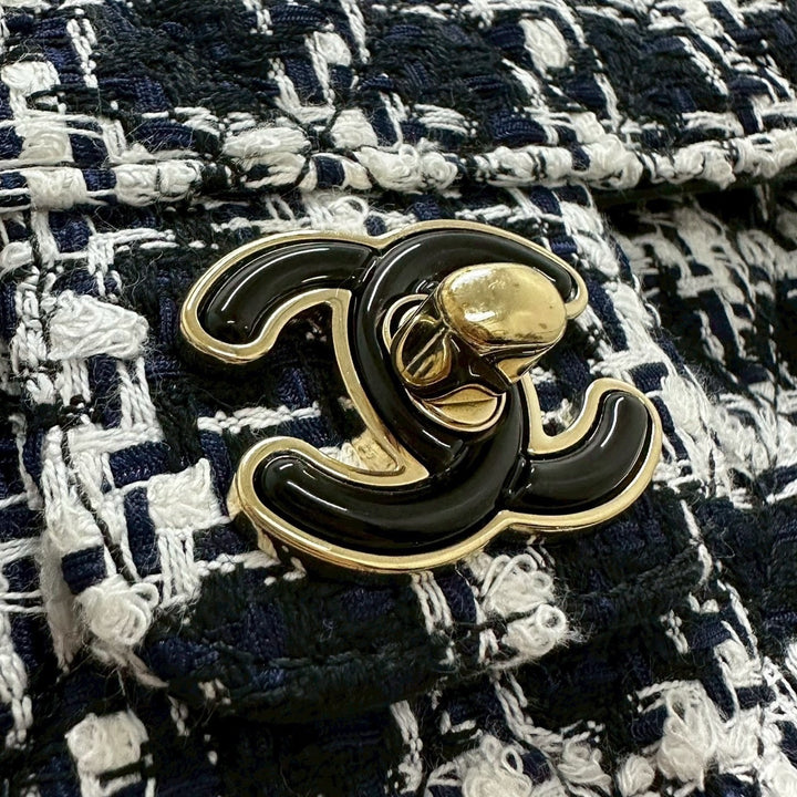 CHANEL / シャネル　マトラッセ ツイード チェーンバッグ G金具 ブラック×ネイビー