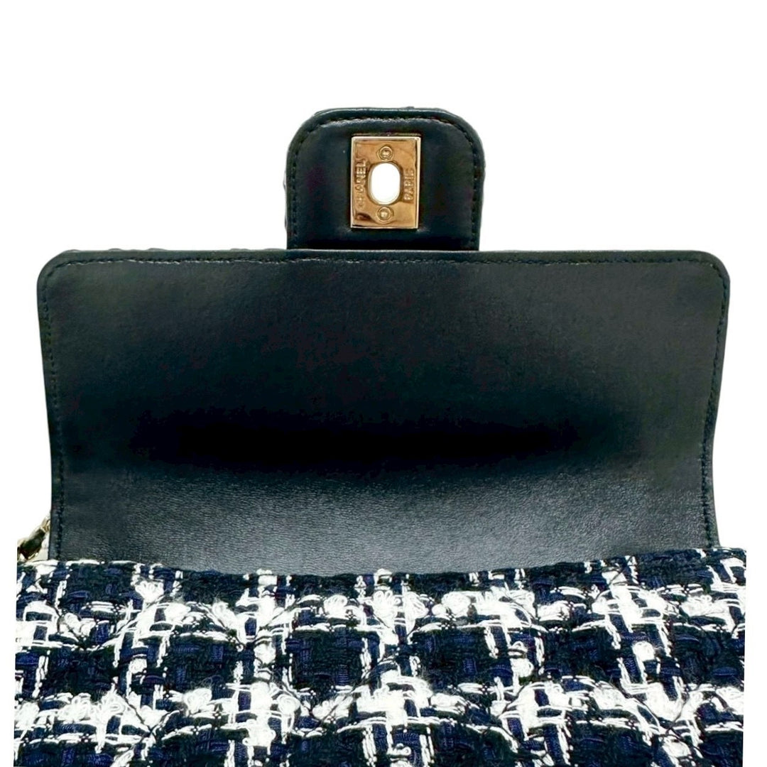 CHANEL / シャネル　マトラッセ ツイード チェーンバッグ G金具 ブラック×ネイビー
