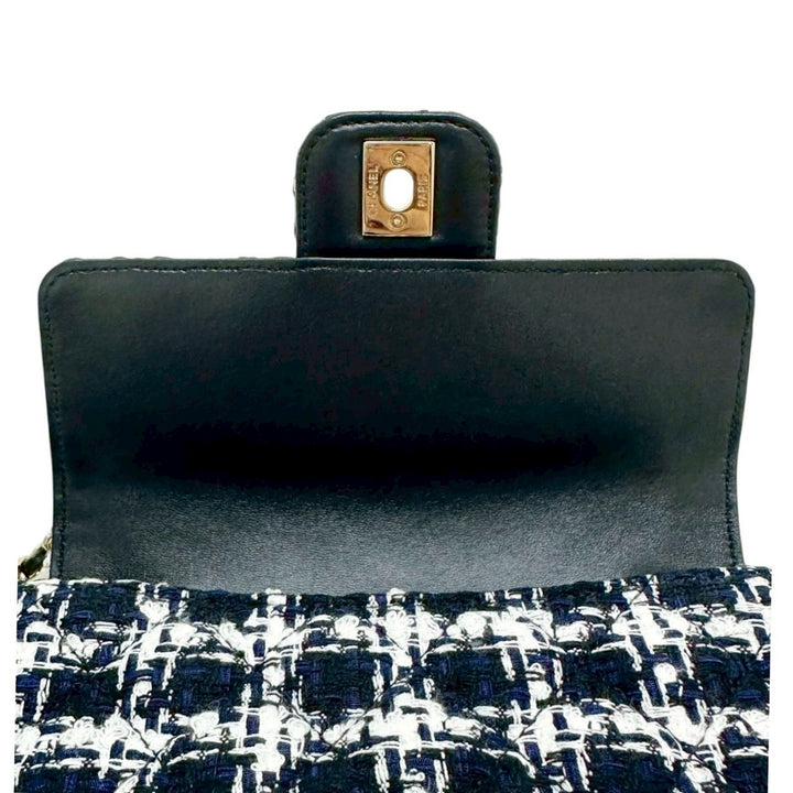 CHANEL / シャネル　マトラッセ ツイード チェーンバッグ G金具 ブラック×ネイビー