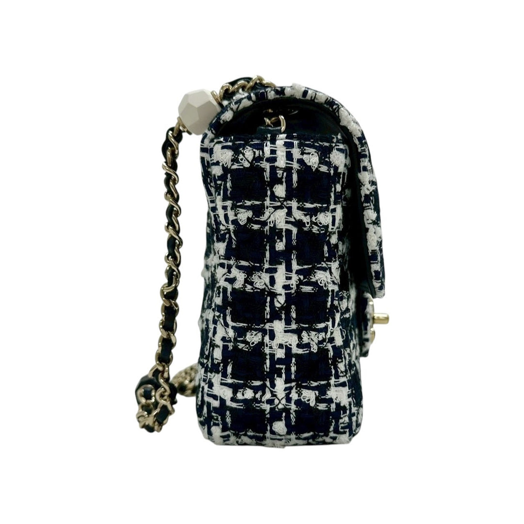 CHANEL / シャネル　マトラッセ ツイード チェーンバッグ G金具 ブラック×ネイビー