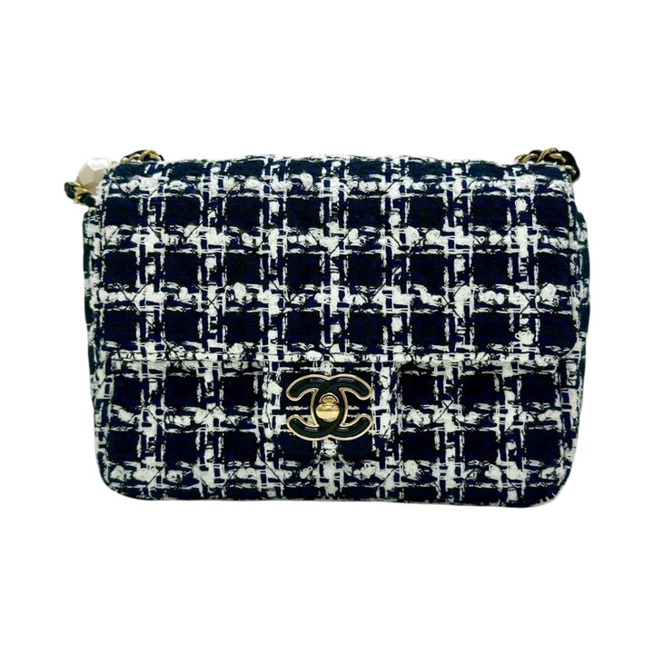 CHANEL / シャネル　マトラッセ ツイード チェーンバッグ G金具 ブラック×ネイビー