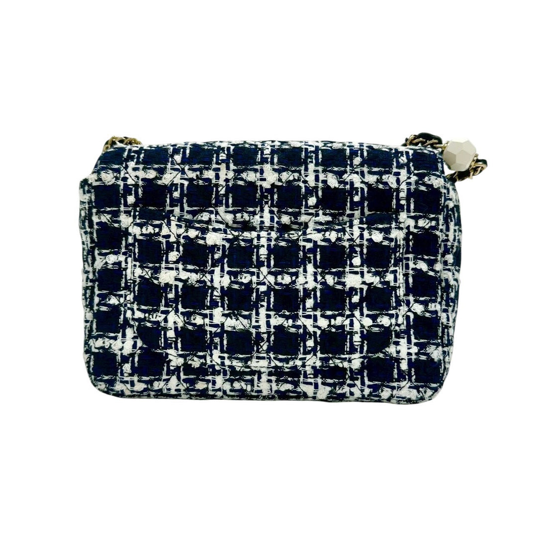 CHANEL / シャネル　マトラッセ ツイード チェーンバッグ G金具 ブラック×ネイビー