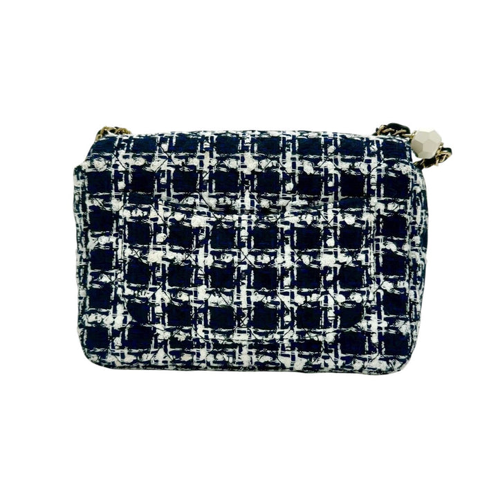 CHANEL / シャネル　マトラッセ ツイード チェーンバッグ G金具 ブラック×ネイビー